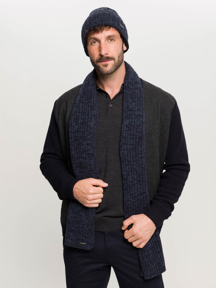 Einfarbiger gerippter bugatti Strickschal in Wollmischung - denim / OneSize | 630206-580