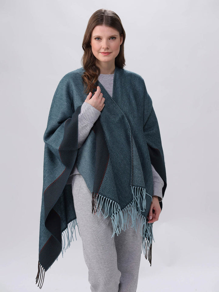 Poncho mit Fischgrät-Design - Made in Germany - petrol / OneSize | 631019-690