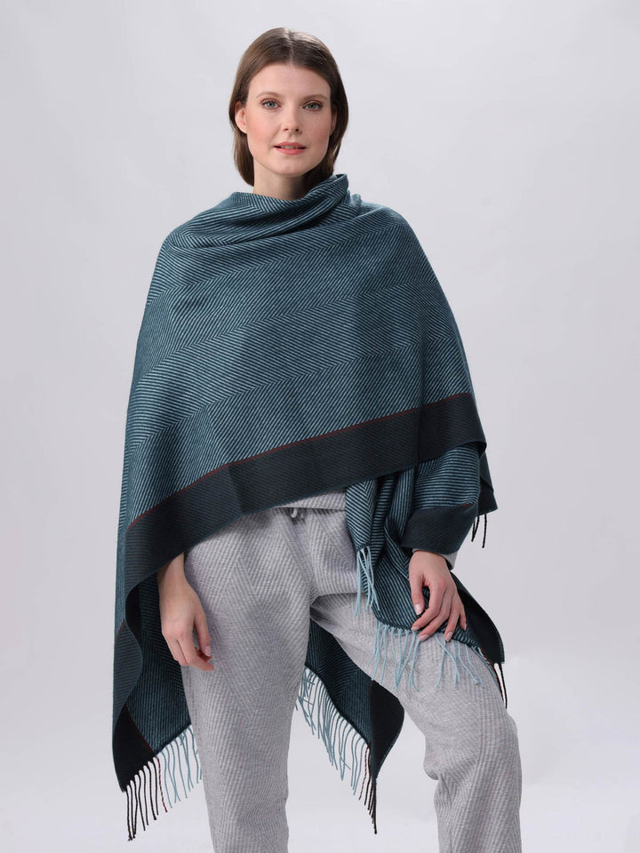 Poncho mit Fischgrät-Design - Made in Germany - petrol / OneSize | 631019-690