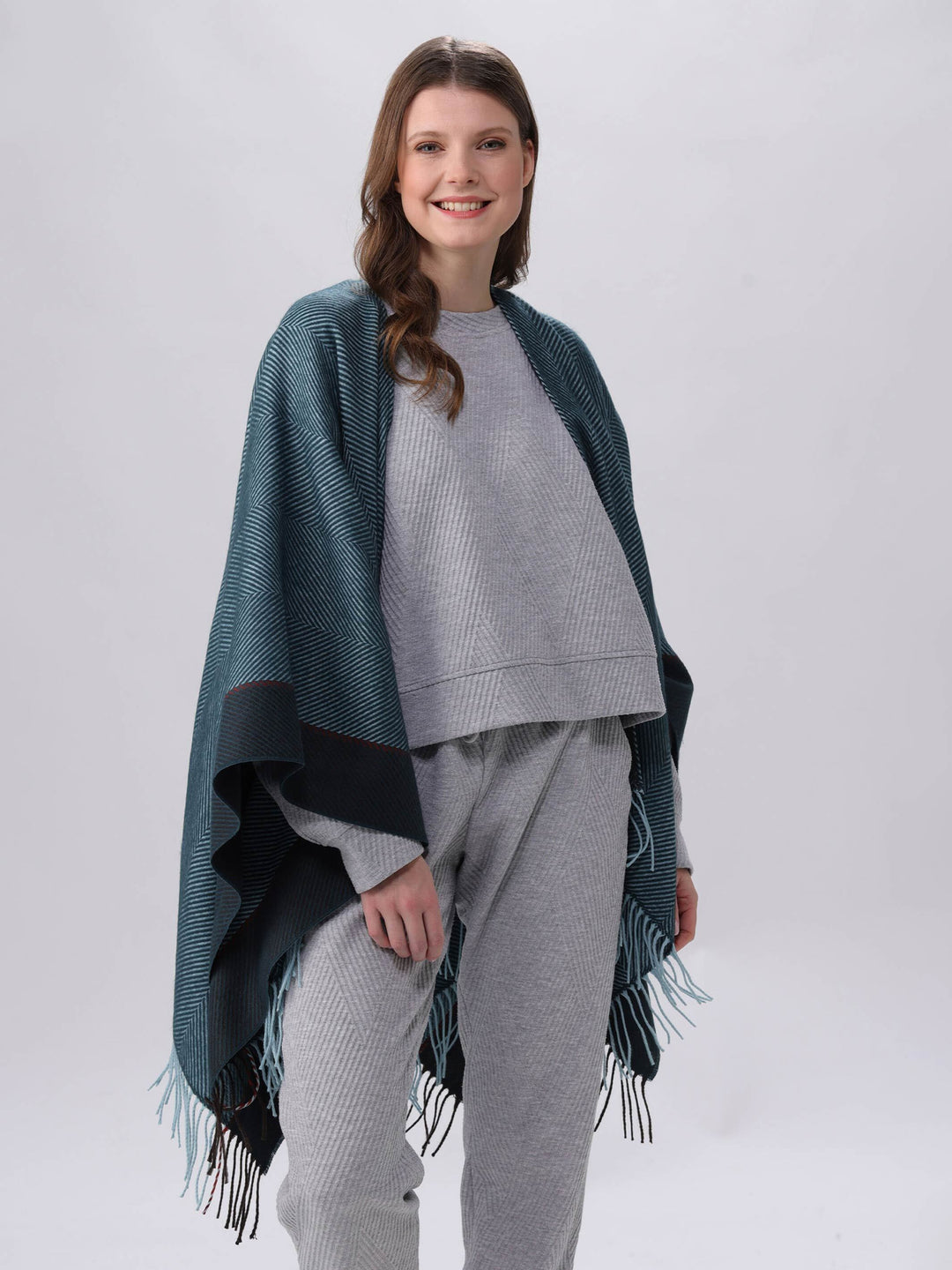 Poncho mit Fischgrät-Design - Made in Germany - petrol / OneSize | 631019-690