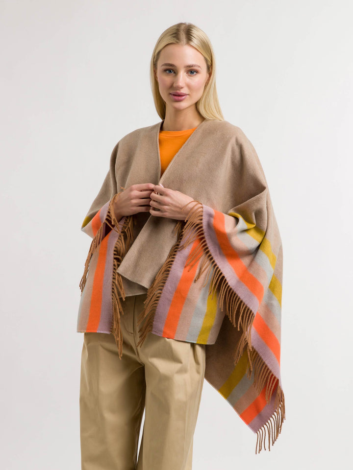 Poncho mit Highlight- Streifen - cafe au lait / OneSize | 631020-187