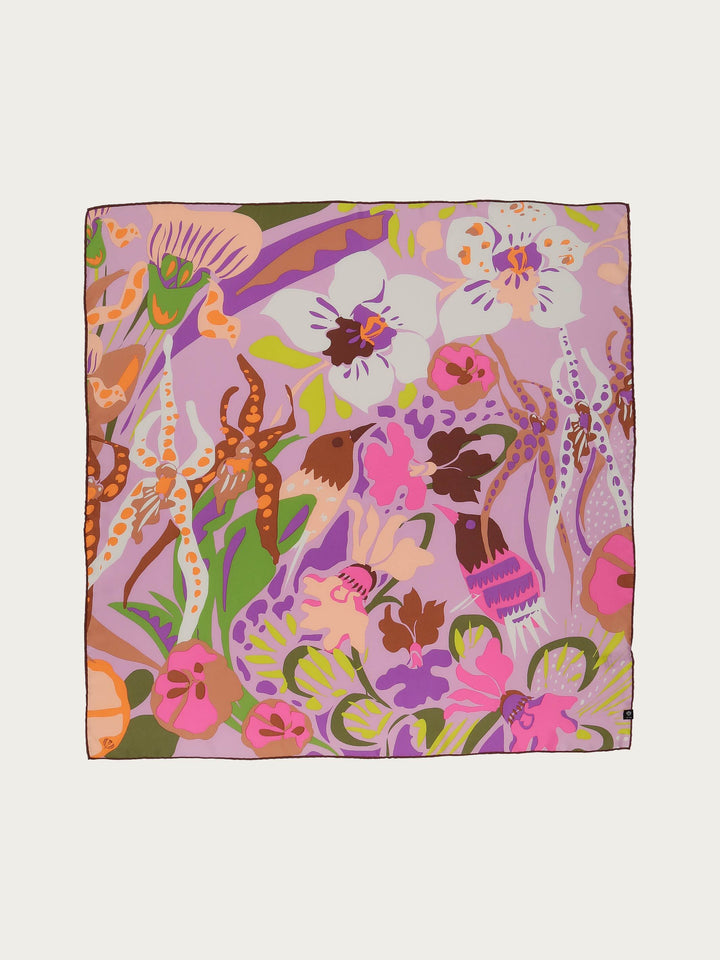 Tuch mit tropischem Blumen-Print aus reiner Seide - orchid pink / OneSize | 632024-435