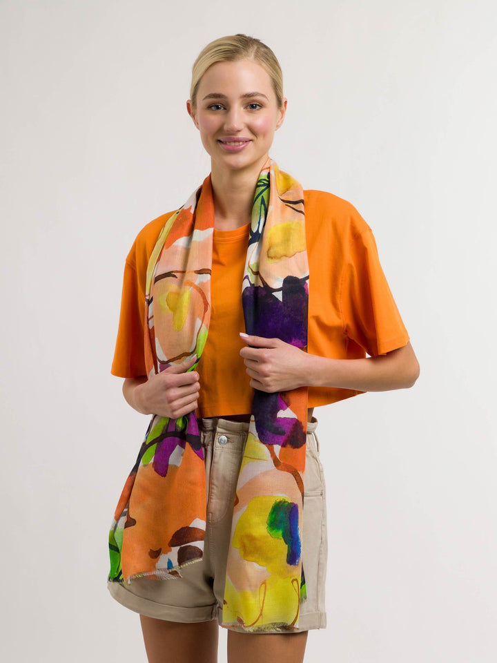 Sustainability Editon - Leichter Schal mit Aquarell-Blumen - Made in Italy - apricot / OneSize | 645018-240