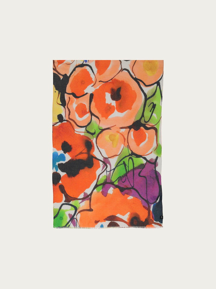 Sustainability Editon - Leichter Schal mit Aquarell-Blumen - Made in Italy - apricot / OneSize | 645018-240