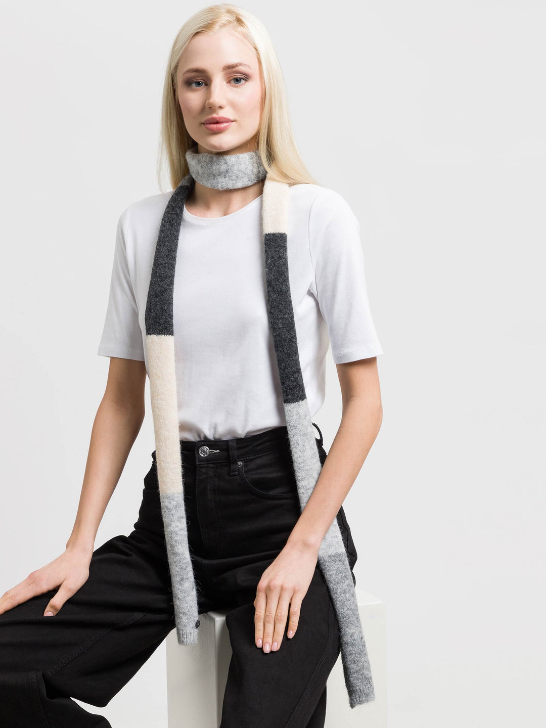 Sustainability Edition - Schmaler Strickschal mit Colour Blocks in Wollmischung - grey / OneSize | 647031-960