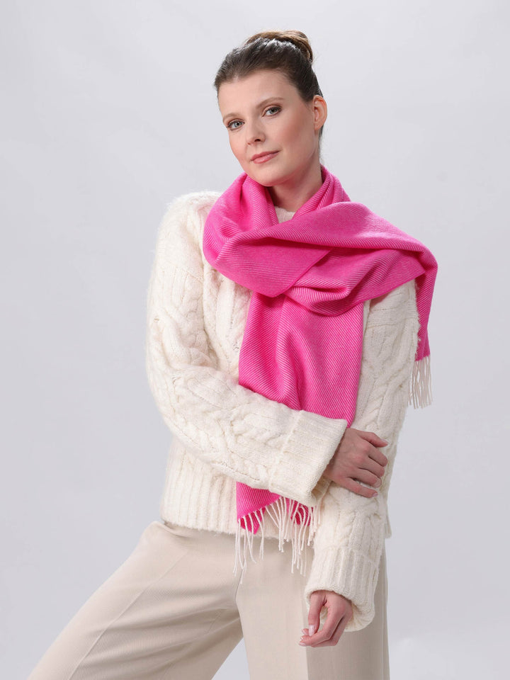 Sustainability Edition - Wollschal mit Fischgrät-Muster - Made in Germany - diva pink / OneSize | 648003-473