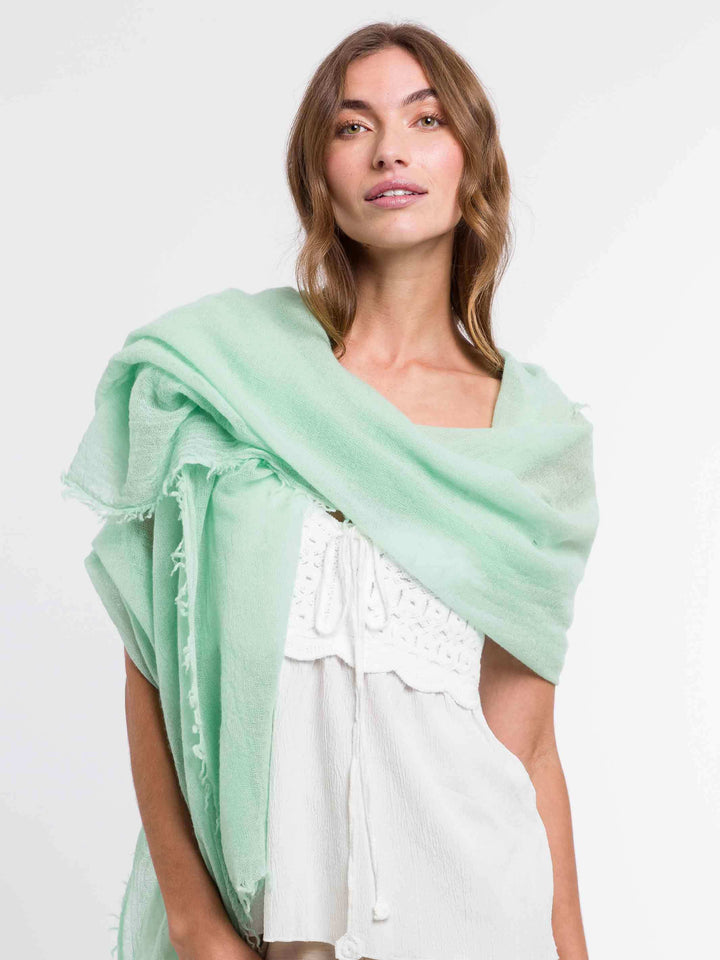 Einfarbige Wollstola mit Fransen - powder mint / OneSize | 658100-615