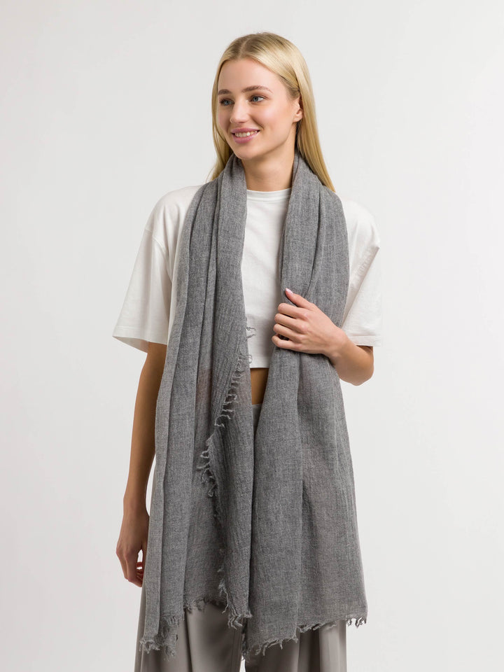 Einfarbige Wollstola mit Fransen - grey / OneSize | 658100-960