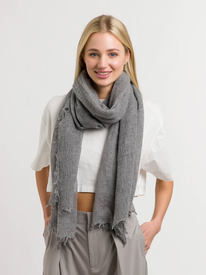 Einfarbige Wollstola mit Fransen - grey / OneSize | 658100-960