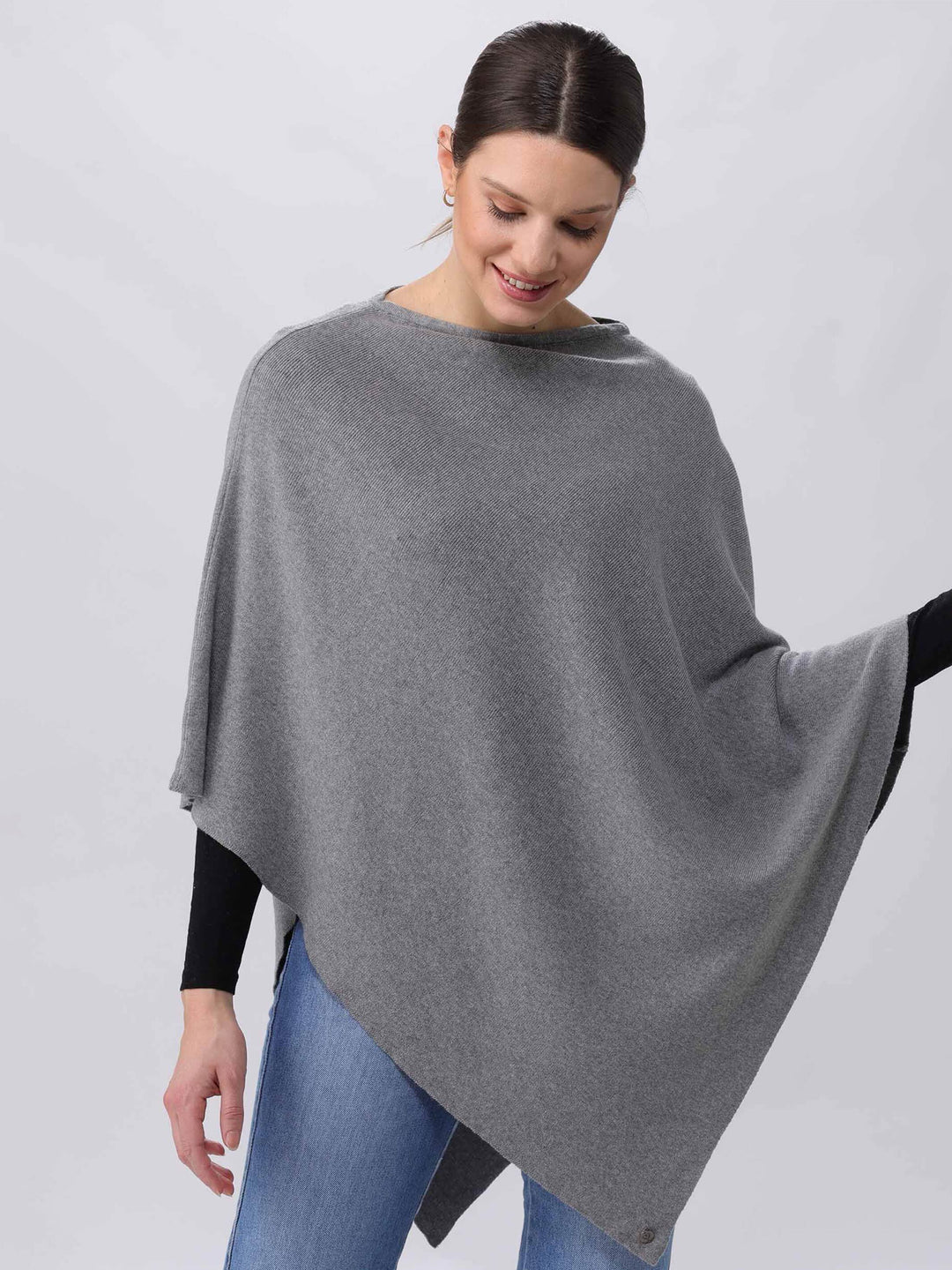 Einfarbiger Poncho in Baumwollmischung - grey / OneSize | 667070-960