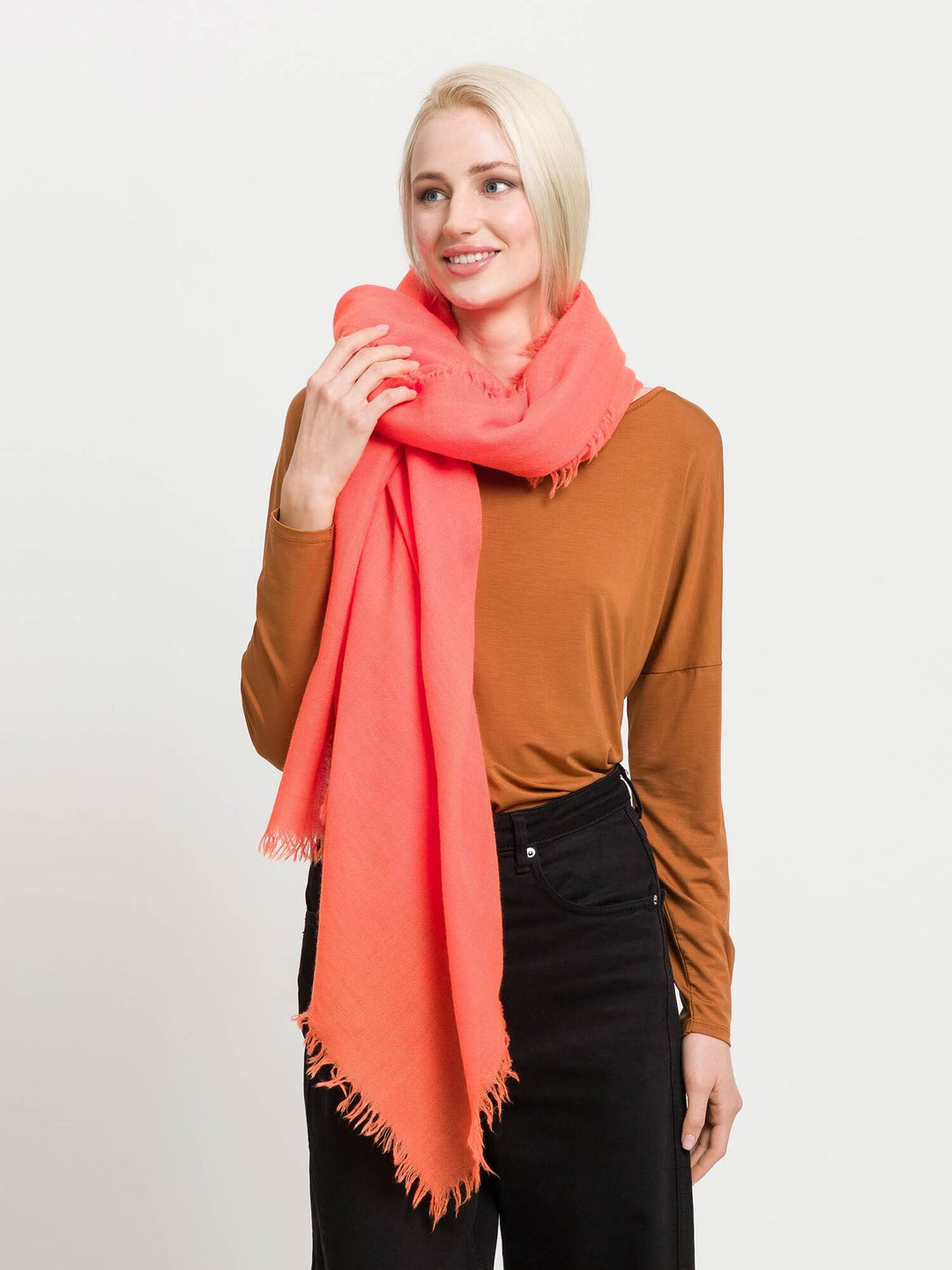 Einfarbige Stola in Seide-Wolle-Mischung - cyber orange / OneSize | 680011-261