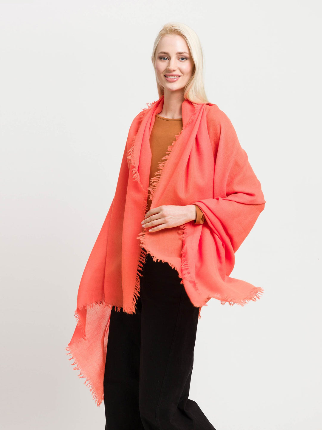 Einfarbige Stola in Seide-Wolle-Mischung - cyber orange / OneSize | 680011-261