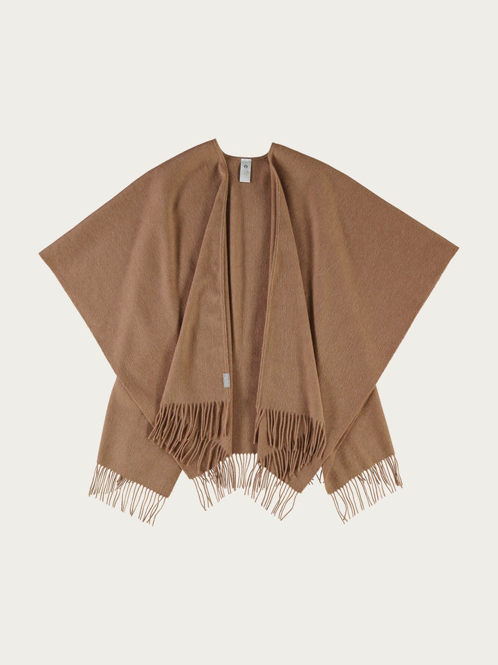 Einfarbiger Poncho aus reiner Wolle - camel / OneSize | 680099-180