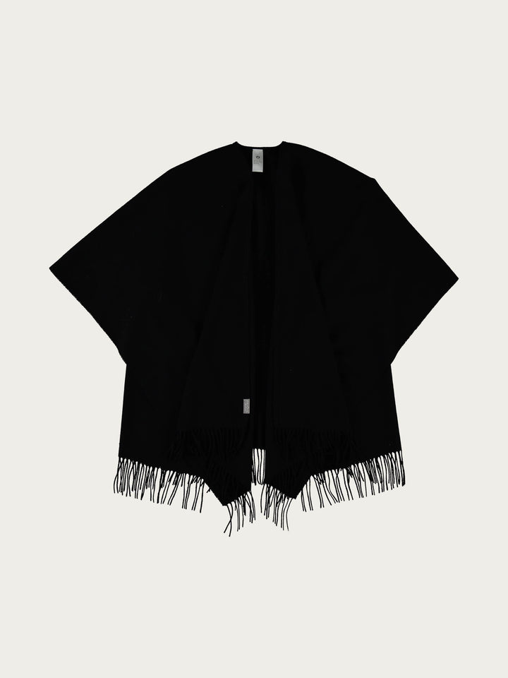 Einfarbiger Poncho aus reiner Wolle - black / OneSize | 680099-990