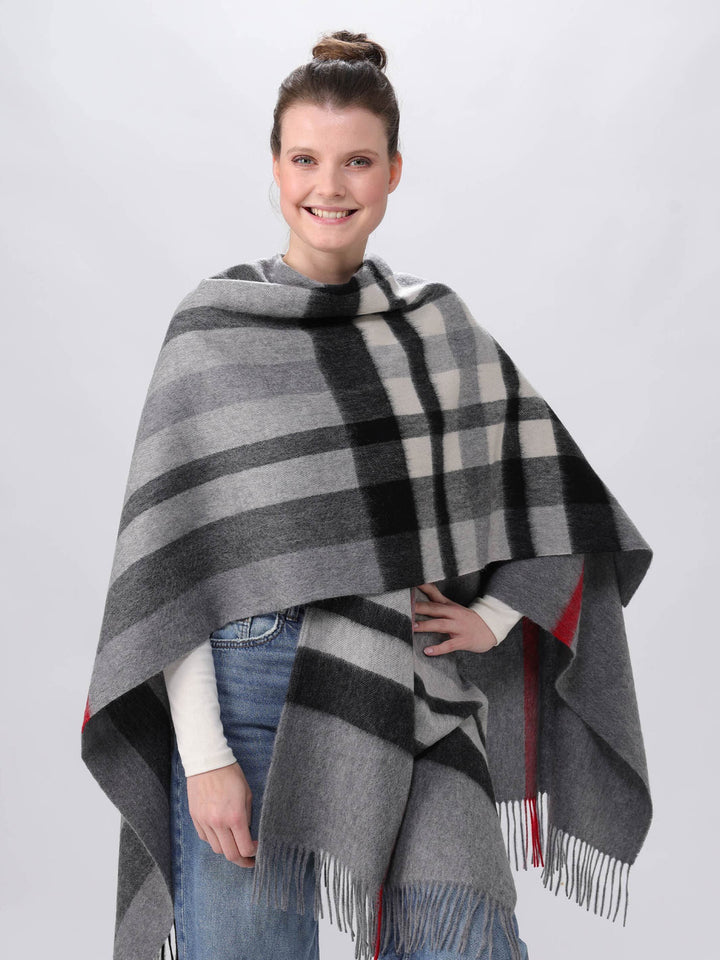 Poncho mit FRAAS Plaid Karo aus reiner Wolle - grey / OneSize | 680100-960