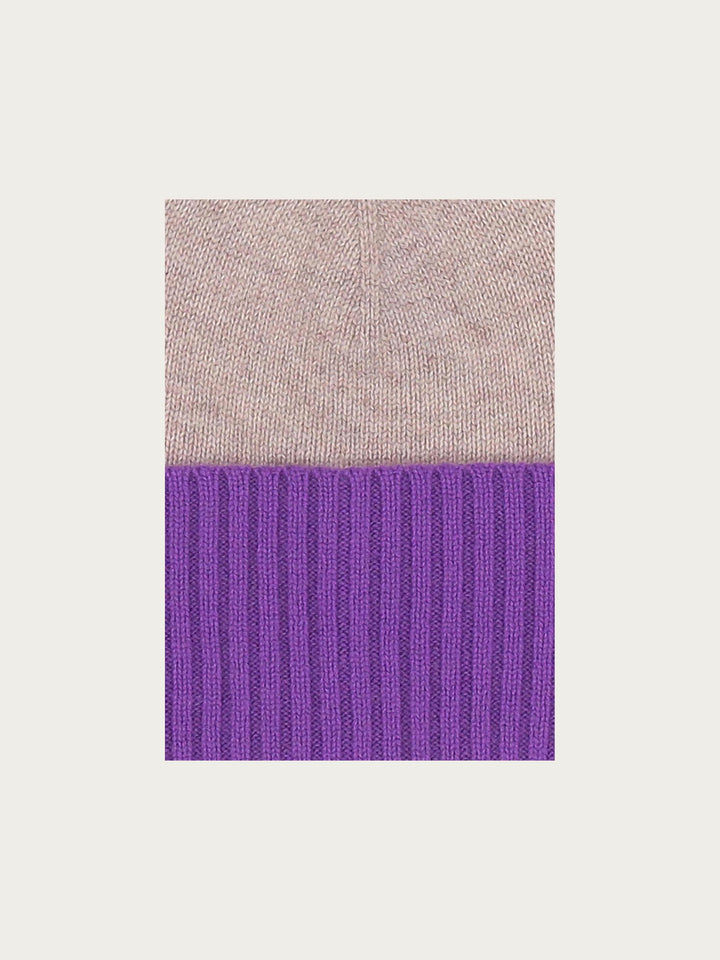 Strickmütze mit farblich abgesetzter Krempe in Kaschmirmischung - purple / One Size | 684067-490