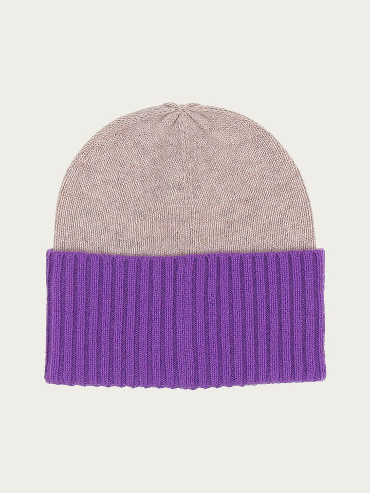 Strickmütze mit farblich abgesetzter Krempe in Kaschmirmischung - purple / One Size | 684067-490